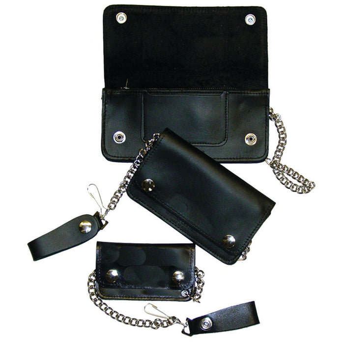 Black Leather Trucker Wallet With Chain - Biker Snap Wallet - Regular - Small - Mini