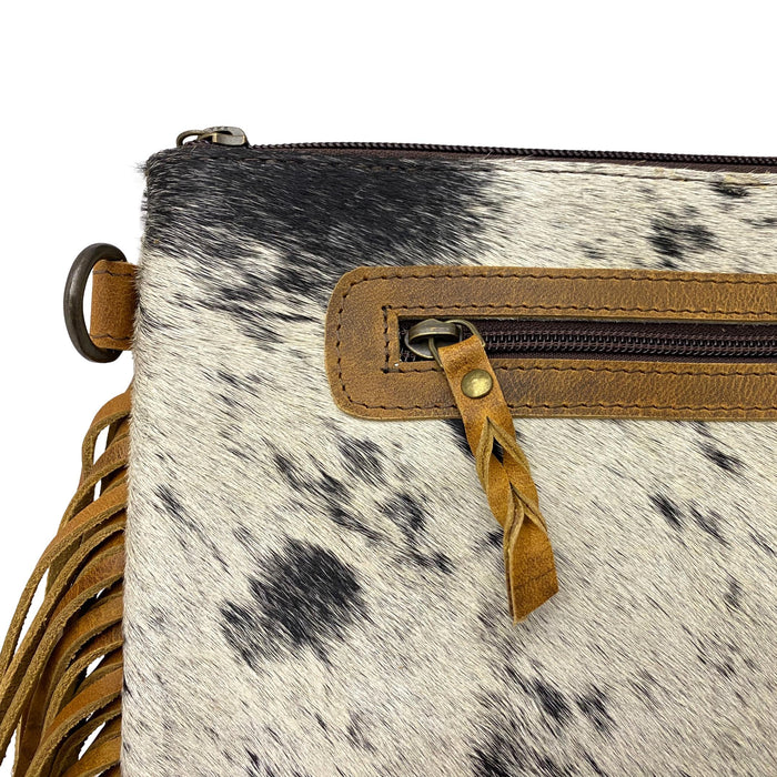 Hair On Crossbody Leather Purse with Fringe Accent