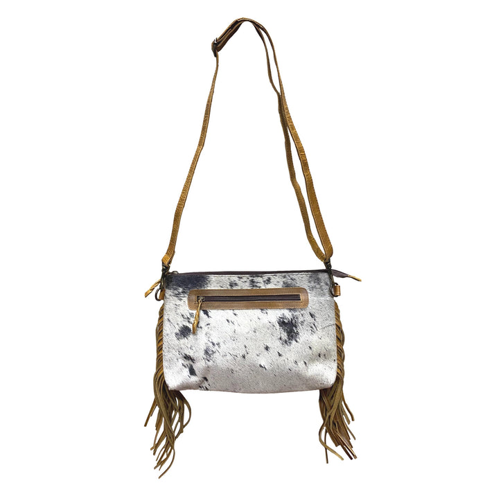 Hair On Crossbody Leather Purse with Fringe Accent