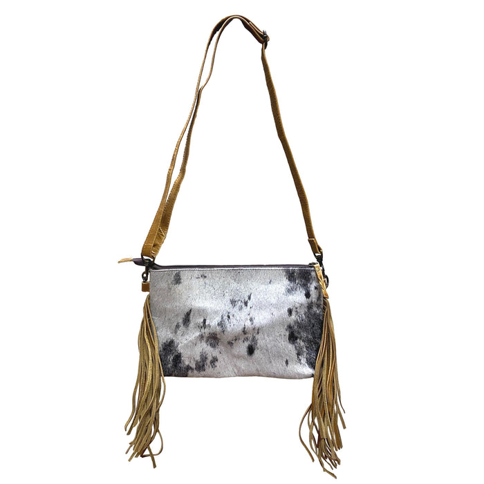 Hair On Crossbody Leather Purse with Fringe Accent