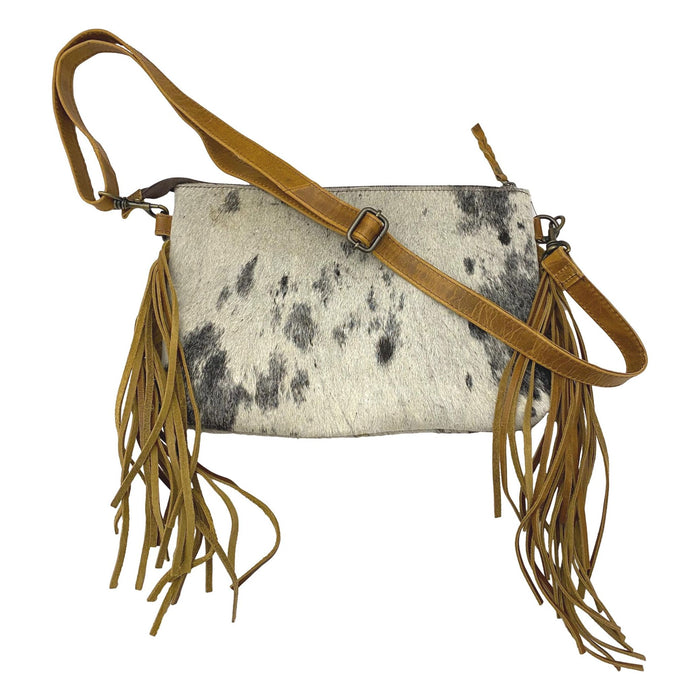 Hair On Crossbody Leather Purse with Fringe Accent