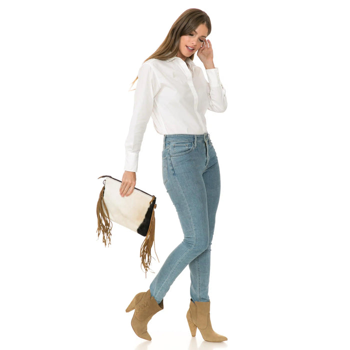 Hair On Crossbody Leather Purse with Fringe Accent