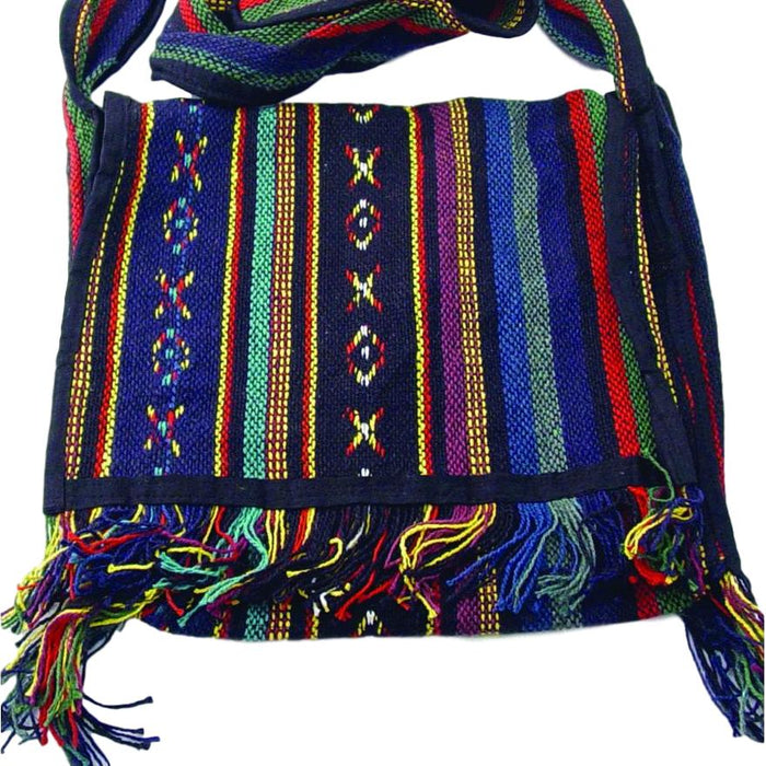 Handwoven Cloth Cross Body Handbag with Fringe - Hand Crafted Hippie Style Purse