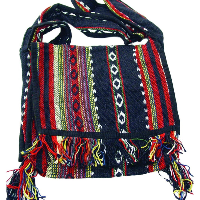 Handwoven Cloth Cross Body Handbag with Fringe - Hand Crafted Hippie Style Purse