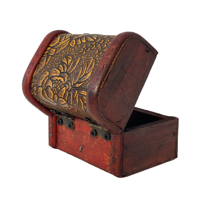 Hand Crafted Leather & Wood Jewelry Boxes - Set of 6 - Embossed Leather Design Boxes