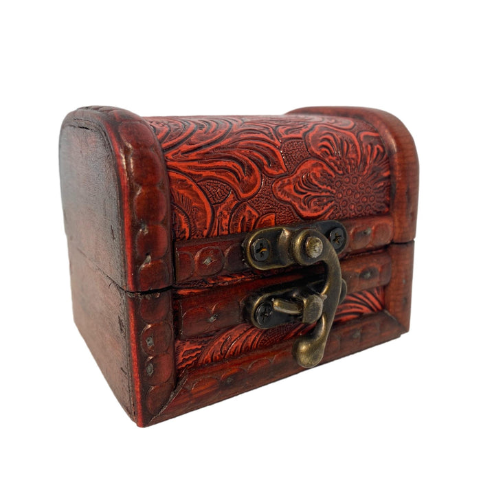 Hand Crafted Leather & Wood Jewelry Boxes - Set of 6 - Embossed Leather Design Boxes