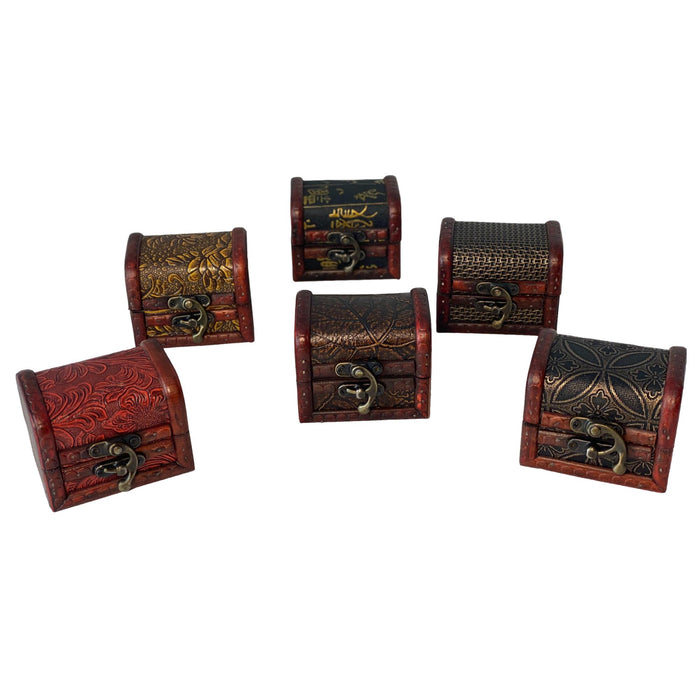 Hand Crafted Leather & Wood Jewelry Boxes - Set of 6 - Embossed Leather Design Boxes
