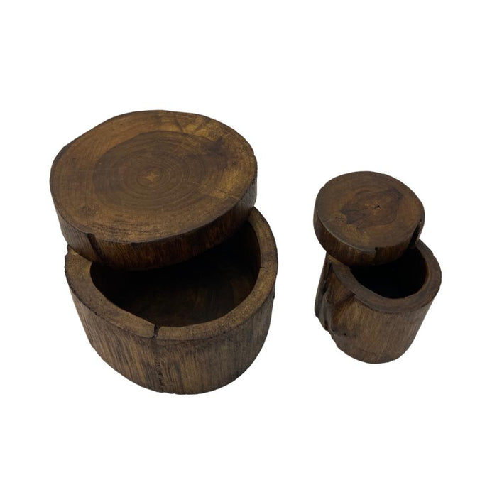 Handcrafted Circular Rustic Wooden Slide-Top Jewelry Keepsake Boxes