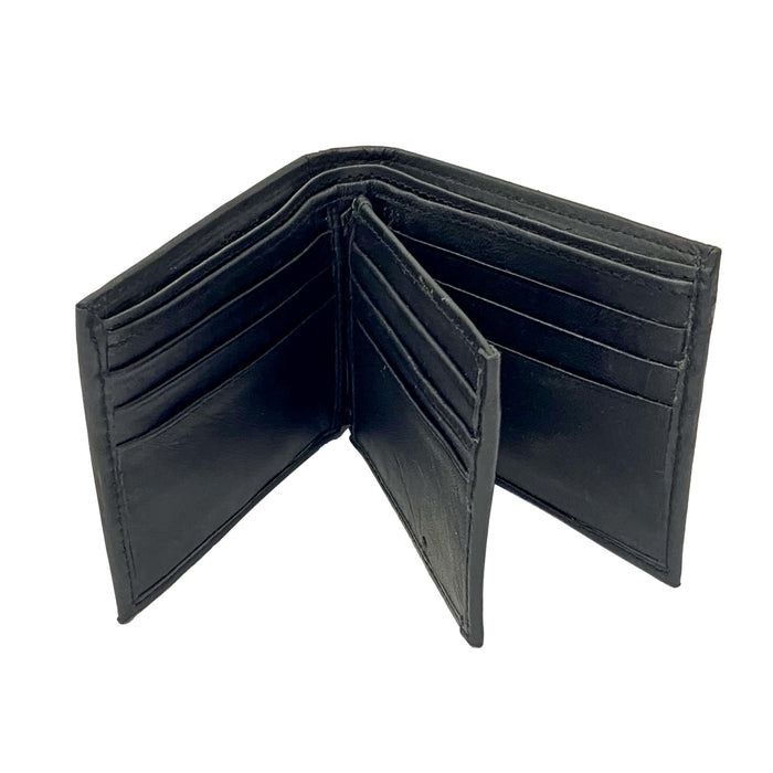 Bifold Flap Black Leather Security Wallet with Card Holders, ID Slot, and Money Pockets