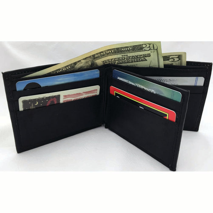 Bifold Flap Black Leather Security Wallet with Card Holders, ID Slot, and Money Pockets