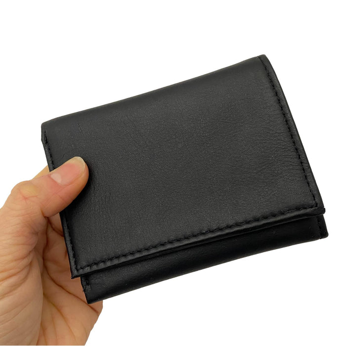 Soft Cowhide Trifold Black Leather Wallet for Men