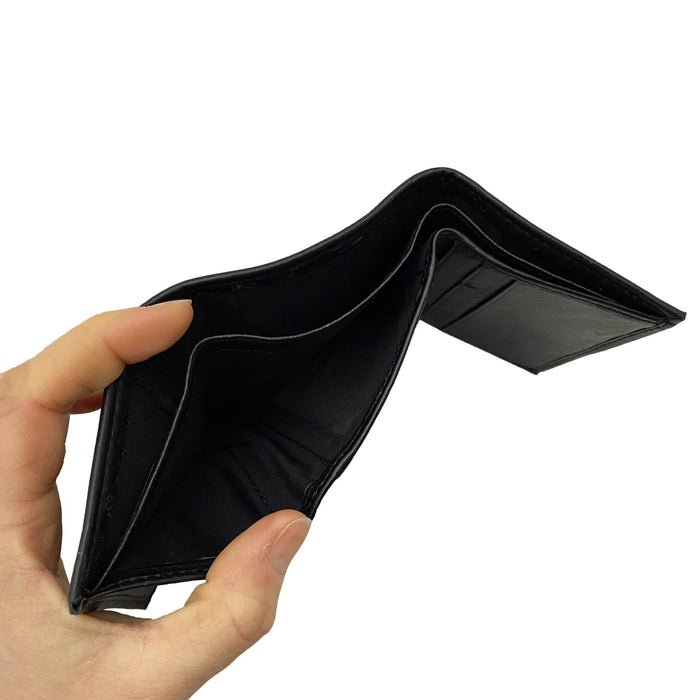 Soft Cowhide Trifold Black Leather Wallet for Men