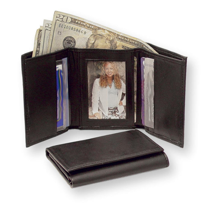 Soft Cowhide Trifold Black Leather Wallet for Men