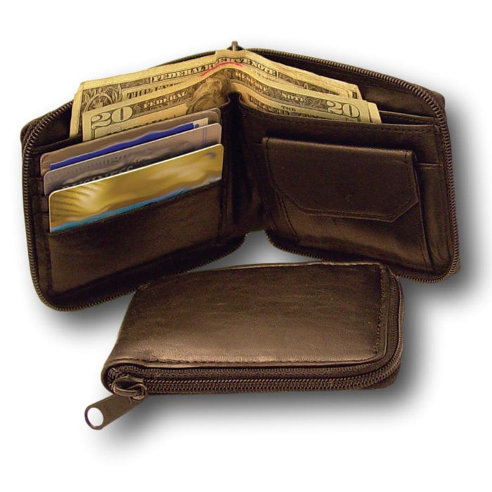 Black Leather Zipper Men's Wallet