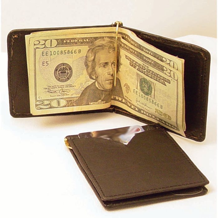 Men's Basic Black Leather Money Clip Wallet