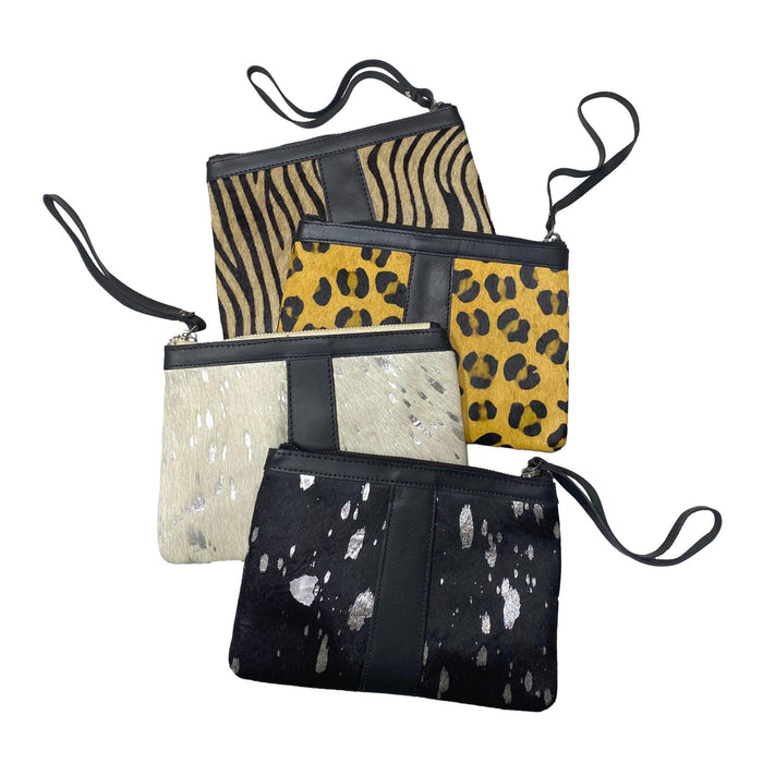 Hair On Hide Wristlet with Zipper Closure - Printed Design Zipper Clutch