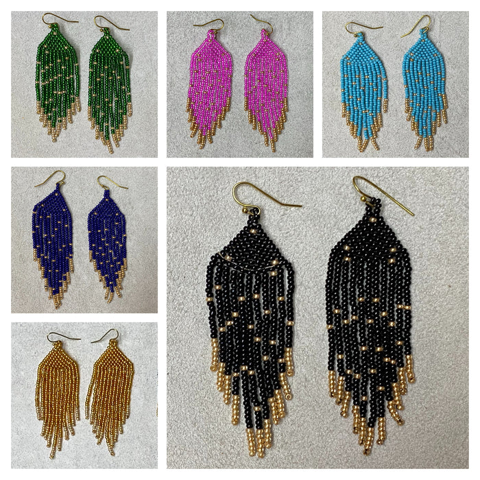 Colorful Native American All Beaded Earrings - 6 Pair Pack - Czech Fringe Handcrafted Jewelry Accessories