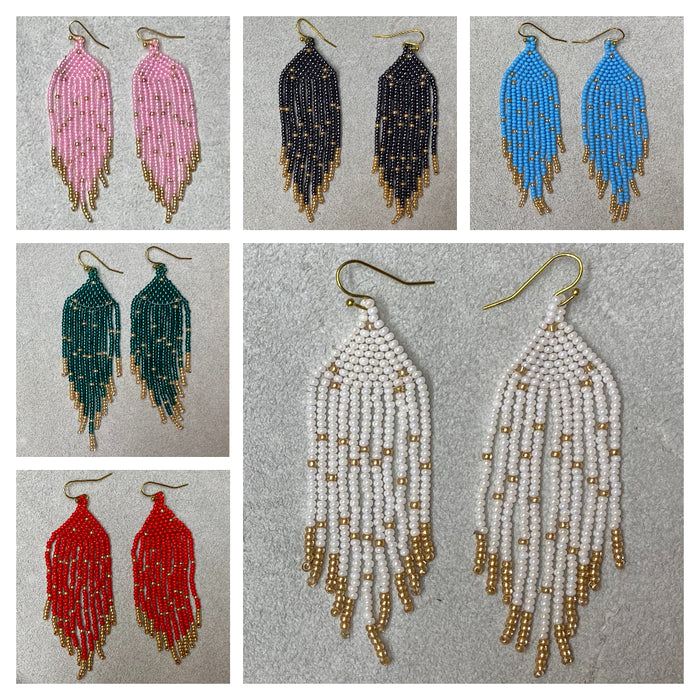 Colorful Native American All Beaded Earrings - 6 Pair Pack - Czech Fringe Handcrafted Jewelry Accessories