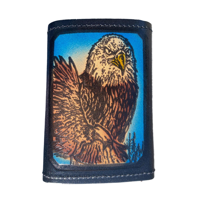 Trifold Embossed Leather Wallet - Train - Eagle - Firefighter - Live to Ride