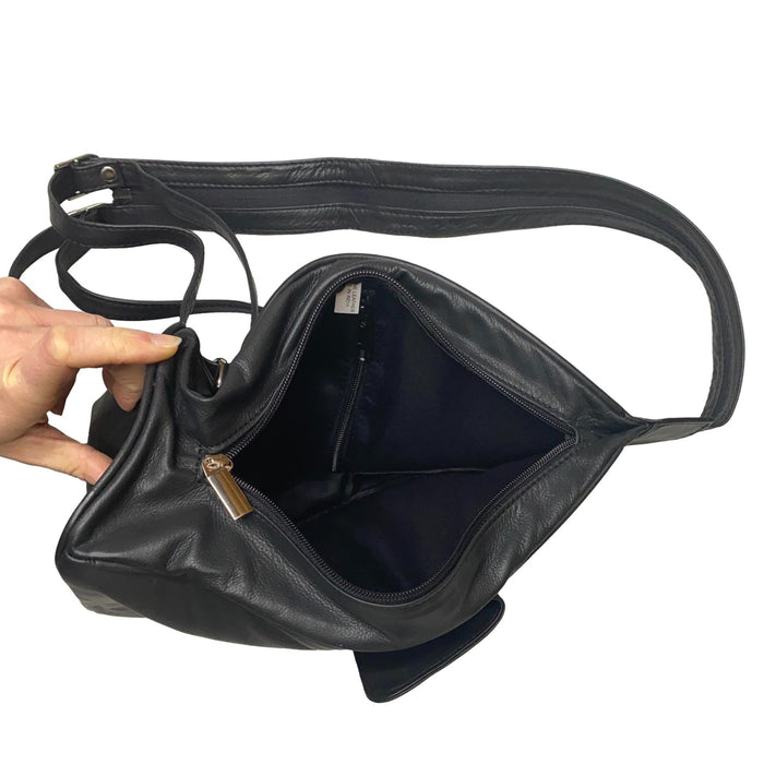 Black Leather Backpack - Convertible to One Shoulder Crossbody Bag