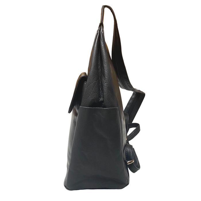 Black Leather Backpack - Convertible to One Shoulder Crossbody Bag