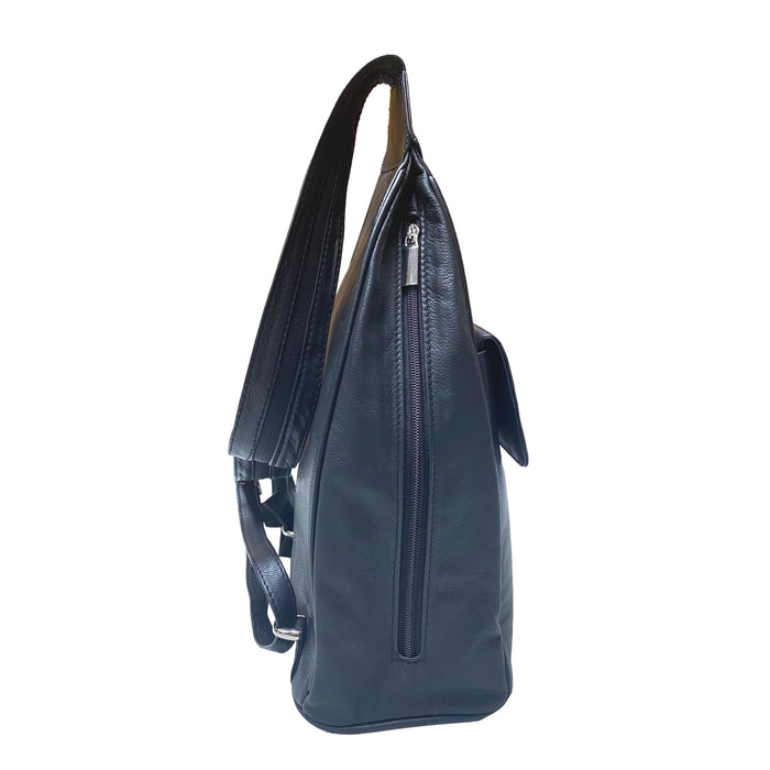 Black Leather Backpack - Convertible to One Shoulder Crossbody Bag