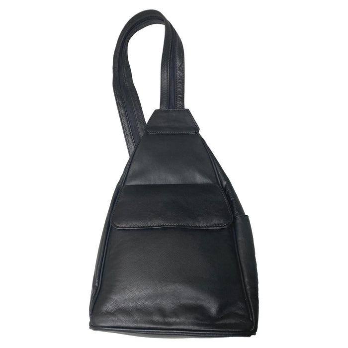 Black Leather Backpack - Convertible to One Shoulder Crossbody Bag