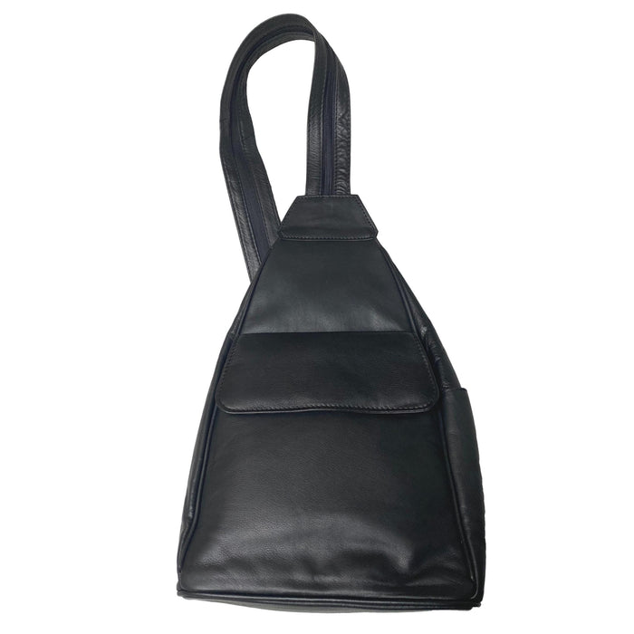 Black Leather Backpack - Convertible to One Shoulder Crossbody Bag