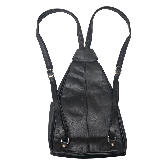 Black Leather Backpack - Convertible to One Shoulder Crossbody Bag