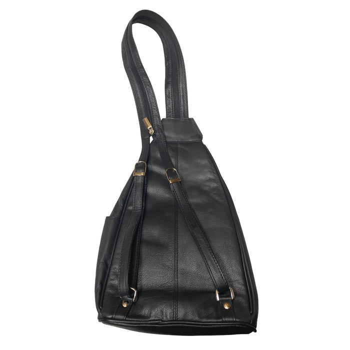 Black Leather Backpack - Convertible to One Shoulder Crossbody Bag