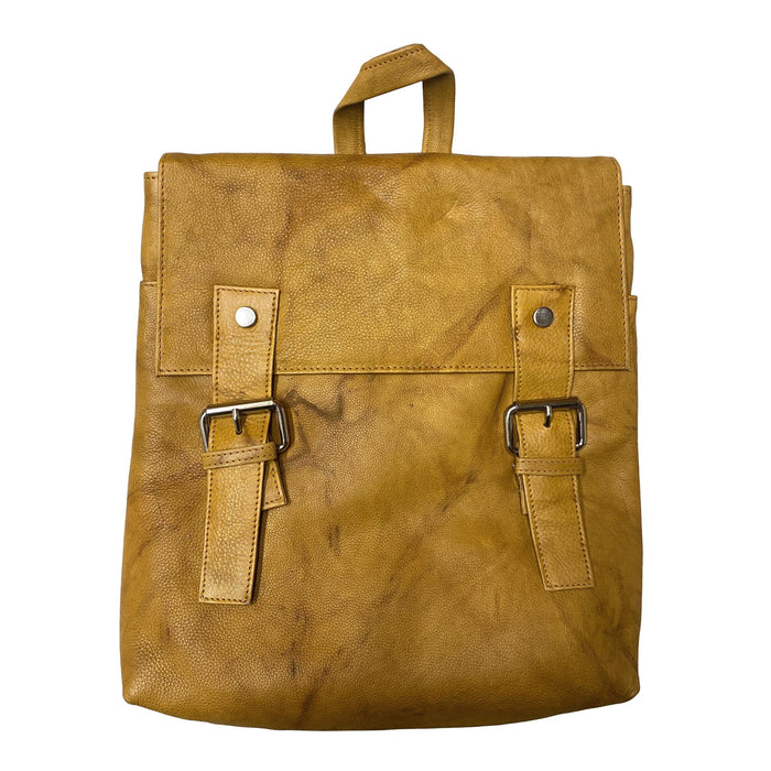 Leather Flap Over Backpack - Casual Travel Bag - Tan