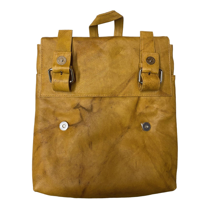 Leather Flap Over Backpack - Casual Travel Bag - Tan