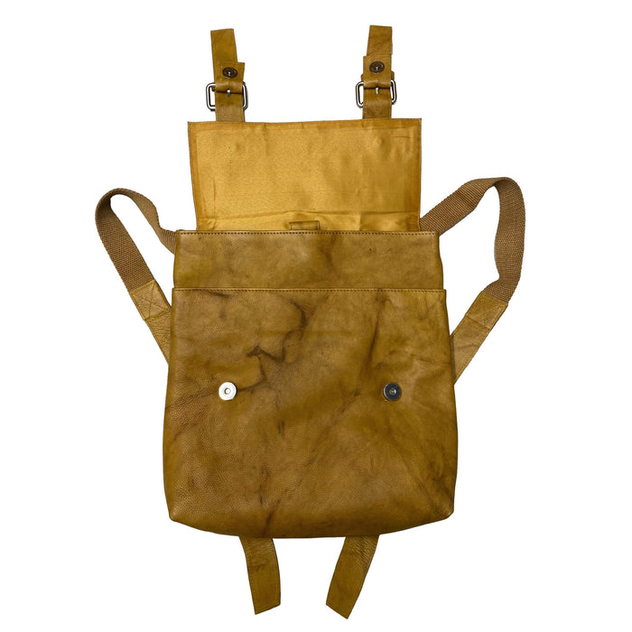 Leather Flap Over Backpack - Casual Travel Bag - Tan