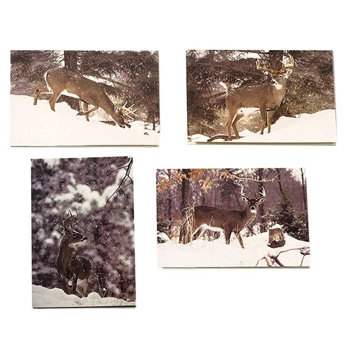 Deer Hunter Greeting Cards - Whitetail Deer Stationary Note Cards - 4 Winter Scenes