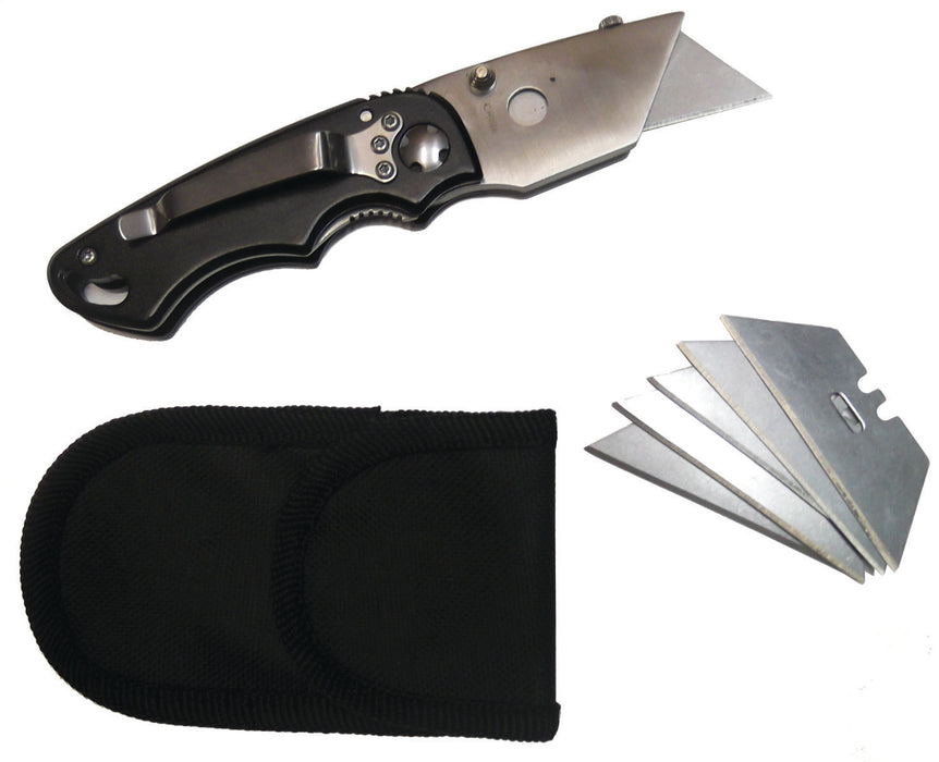 Compact Folding Utility Knife with Case and 5 Extra Blades