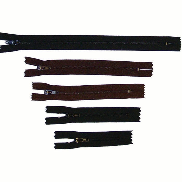 24 Pack Nylon Zippers for Crafts - Black - Dark Brown - 9" - 6" - 5" - 4" - 3"