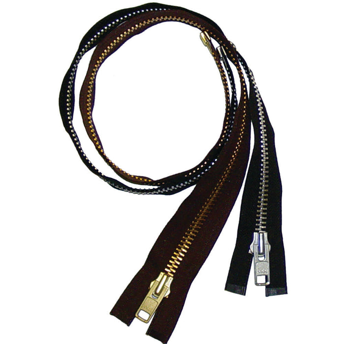 Heavy Duty Separating Zippers for Motorcycle Jackets & Chaps - Black - Brown - 24" 26" 28" 32" 36"