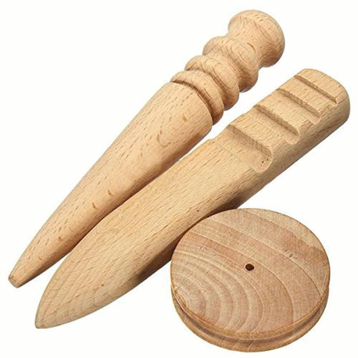 3 Piece Leather Craft Edge Slicker - Wooden Edge Burnisher Set - Round, Flat, Cake Shape