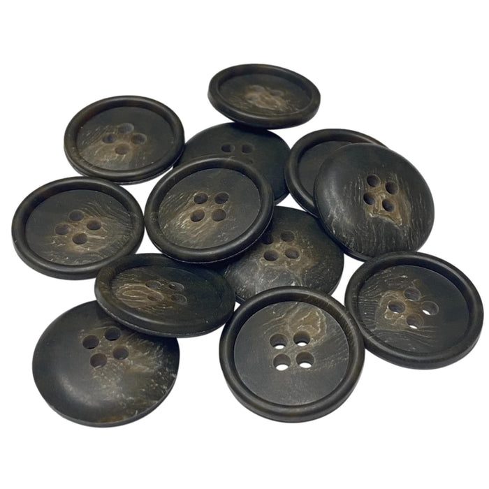 One Dozen Marbled Brown Buttons - 7/8" Nickle Sized Wood-like Brown Buttons - Pack of 12