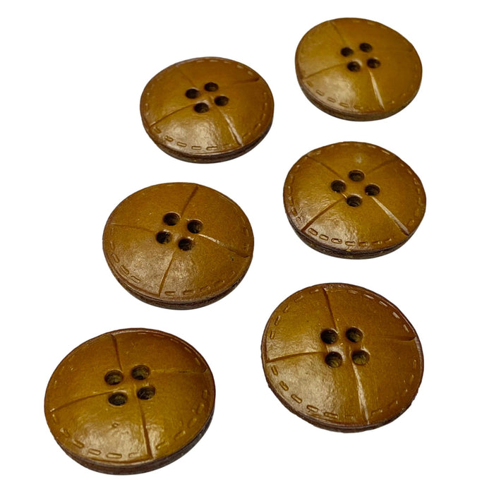 Vintage Light Brown Textured Leather Buttons - Pack of 6 Round Buttons