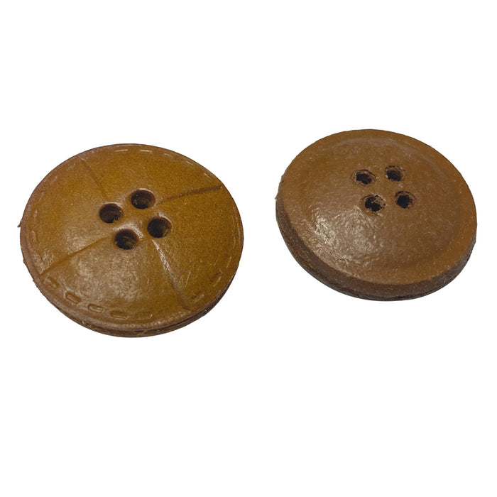 Vintage Light Brown Textured Leather Buttons - Pack of 6 Round Buttons