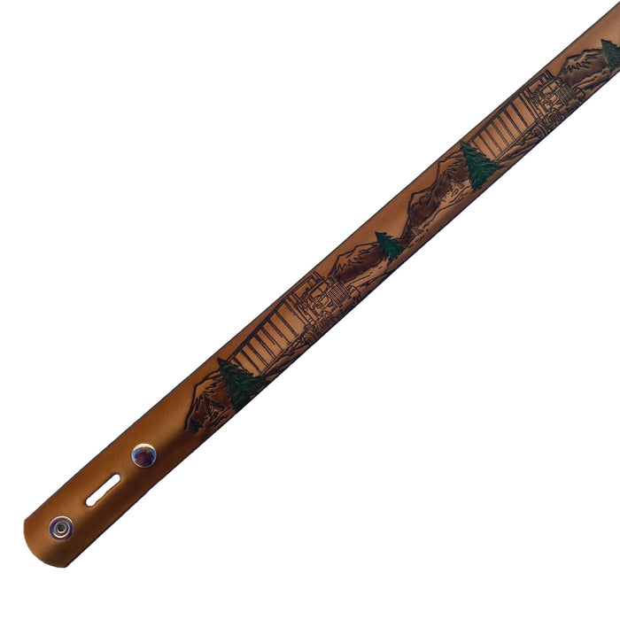 Truck Themed Deeply Embossed Dyed Leather Belt - 42" to 54"