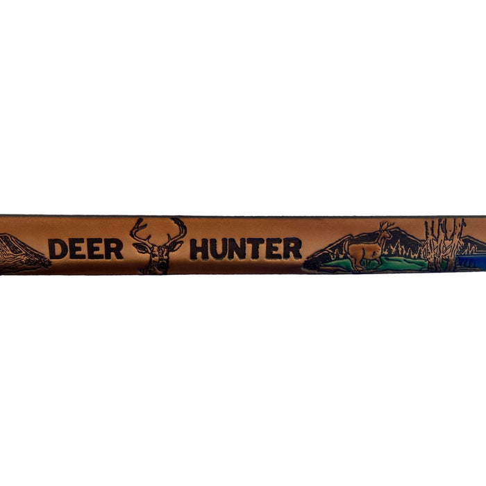 Deer Hunter Themed Deeply Embossed Dyed Leather Belt - 42" to 54"