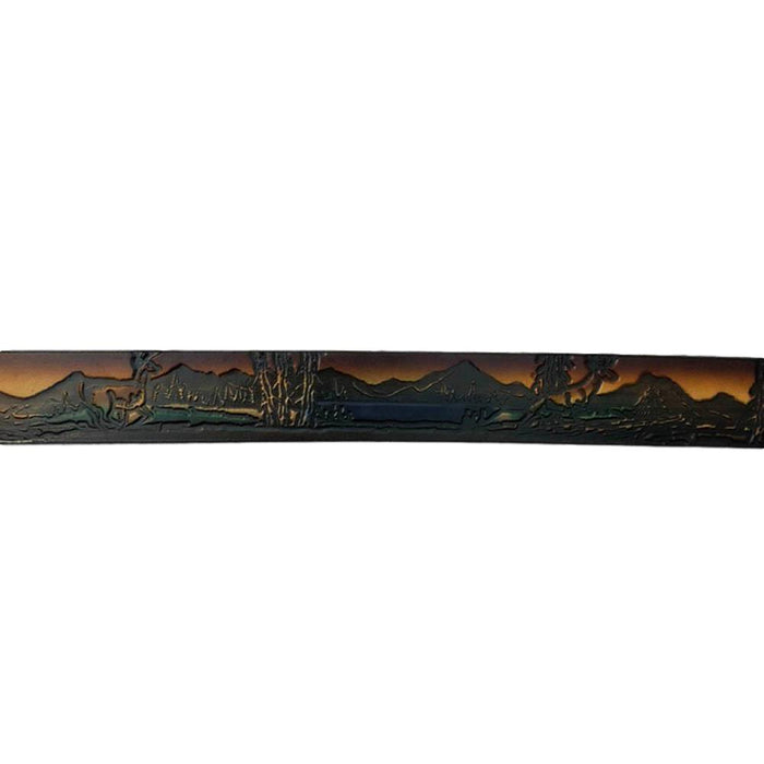 Deer Themed Deeply Embossed Dyed Leather Belt - 42" to 54"