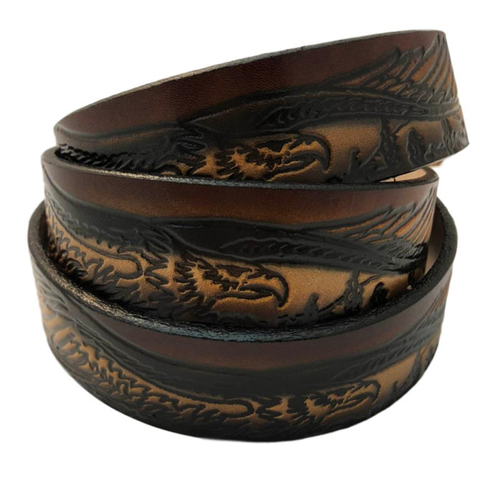 Flying American Bald Eagle Themed Deeply Embossed Dyed Leather Belt - 42" to 54"