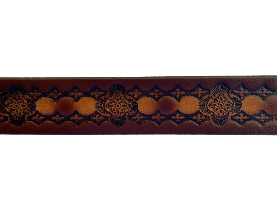 Western Design Deeply Embossed Dyed Leather Belt - 42" to 54"