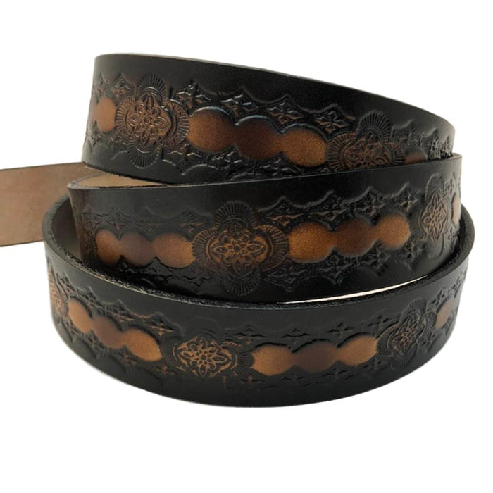 Western Design Deeply Embossed Dyed Leather Belt - 42" to 54"