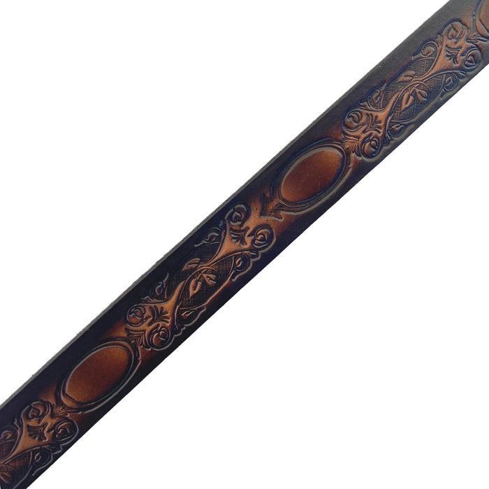 Southern Design Deeply Embossed Dyed Leather Belt - 42" to 54"