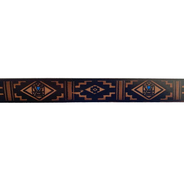 Thunderbird Southwest Style Deeply Embossed Dyed Leather Belt - 42" to 54"