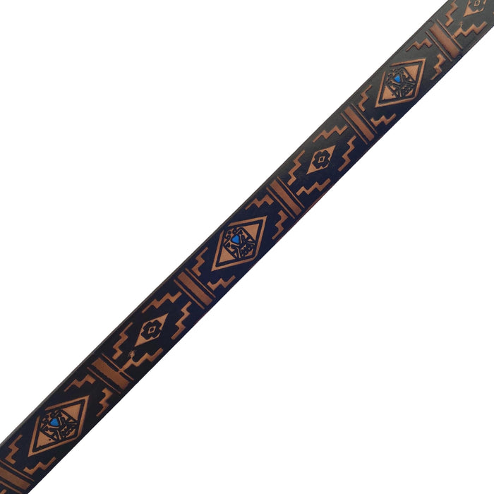 Thunderbird Southwest Style Deeply Embossed Dyed Leather Belt - 42" to 54"